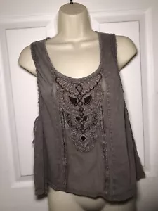 Free People XS Tank Top Lonesome Dove Beaded Owl Bohemian Cotton - Picture 1 of 6
