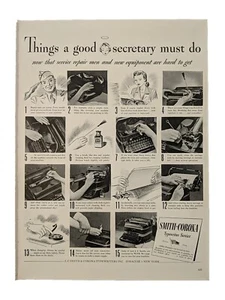 1944 Smith Corona Portable Typewriter, Print Ad.  Good Secretary WW2 - Picture 1 of 1