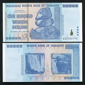 ZIMBABWE 2008 100 TRILLION DOLLARS RESERVE BANK OF ZIMBABWE, AA P-91 GEM UNC - Picture 1 of 1