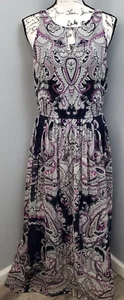 Banana Republic Maxi Dress Women Size 8 Multi Paisley Pleated Keyhole Round Neck - Picture 1 of 17
