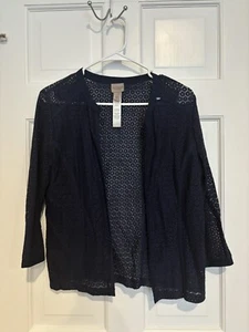 Chicos Womens Cardigan  Open Front Blue 3/4 Sleeve Crochet Navy Size 0 US Small - Picture 1 of 4