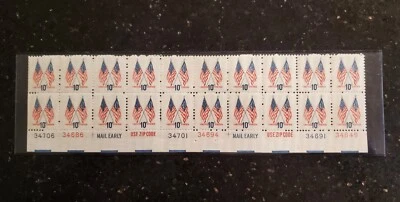 RARE Strip of 20 U.S. American Flag .10 Cent Stamps EFO Scott 1519a Never Hinged - Image 1 of 4