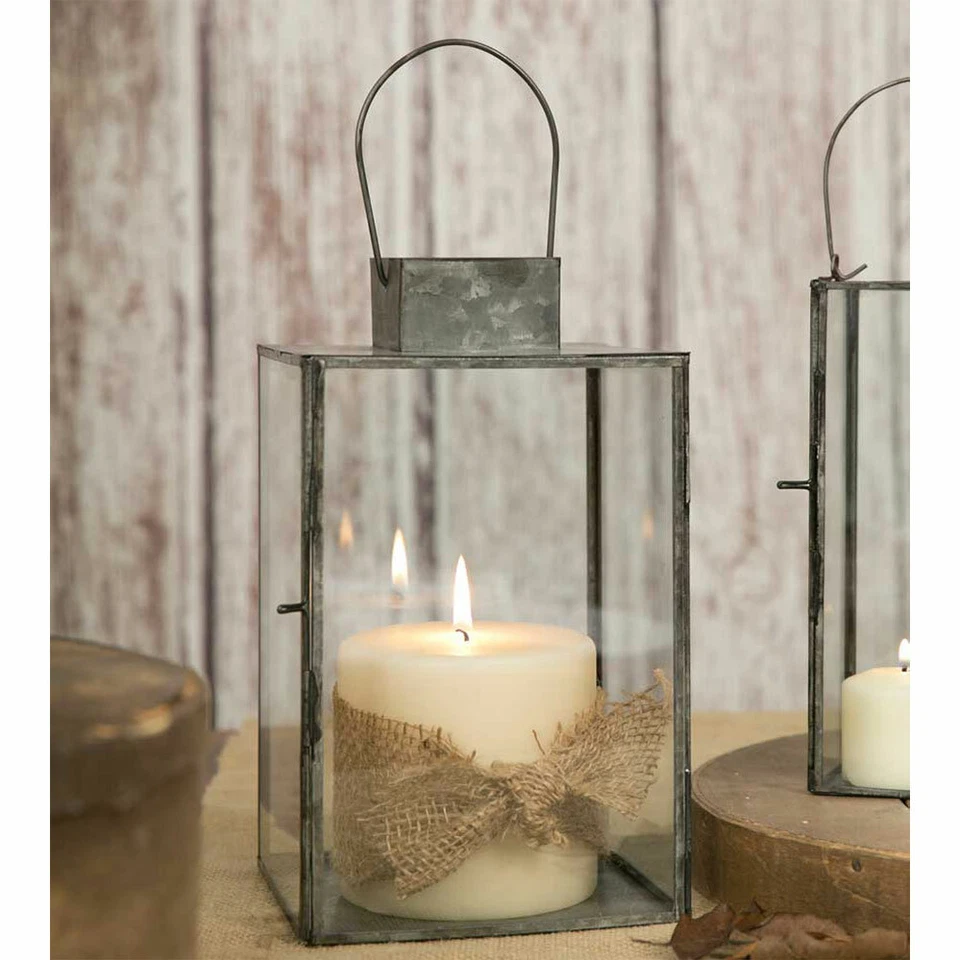 Lanterna Hayworth grande para velas pilar porta de metal e vidro galvanizado 9,75" H - Imagem 1 de 1