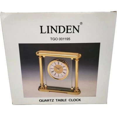 Vintage LINDEN Quartz Mantel Desk Alarm Clock Gold Heavy Japan Box Instructions - Image 1 of 4