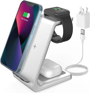 3 in 1 Wireless Charging Station for iPhone, Apple iWatch, Airpods (Silver) - Picture 1 of 6