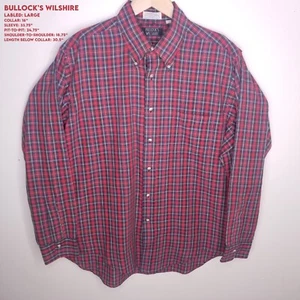 Bullock's Wilshire Men LARGE Red Navy Yellow Long Sleeve Button Up casual shirt - Picture 1 of 15