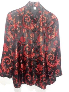 Vintage Seide schwarz/rot Jackenblazer von Jing Hui Yi Zu - Größe XXL Blume (30A - Bild 1 von 9