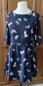 Oasis Blue Butterfly Dress | Fit & Flare | Short Sleeve | Princes Trust Size 12 - Picture 1 of 6