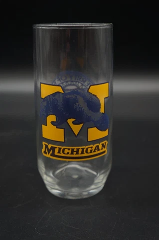 Vtg Michigan Wolverines Drinking Glass Cup Tumbler NCAA Football 12oz Cover