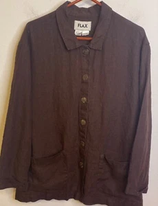 FLAX Tunic Top Womens Brown Long Sleeve Button Down Lagenlook 100% Linen LARGE - Picture 1 of 4