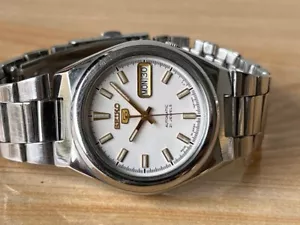 Seiko 5 White Dial 7s26-03b0 Automatic 21 Jewels 37mm Men’s Watch, Perfect - Picture 1 of 9