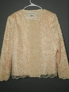 Christian Dior Women Light Pink Button Up Floral Lace Vintage 80s Jacket Size 16 - Bild 1 von 14