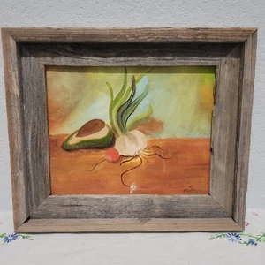 Original Still Life Painting Avacado Garlic Onion Signed Framed Rustic Kitchen - Picture 1 of 14