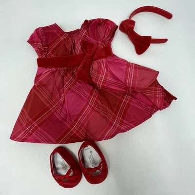 American Girl Bitty Baby 格纹塔夫绸正装鞋和头带圣诞节 — 第 1/4 张图片