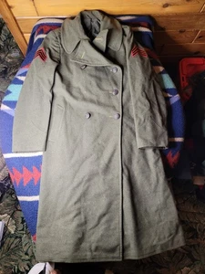 Vintage USMC US Marine Corps Trench Overcoat Green Wool Military - Picture 1 of 9
