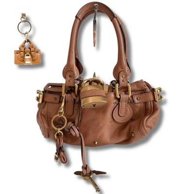 Chloe Paddington Mini Leather Handbag Pink Beige Gold Lock Charm Vintage NNBo21 - Image 1 of 4