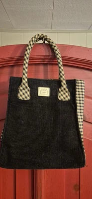Bolso de Mano Longaberger Homestead Pequeño Negro Pana y Caqui Cuadros Guinga Usado en Excelente Condición Foto 1 de 4