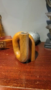 Vintage Wooden Mango Wood Loop Twisted Candlestick Candle Holder, Teak, Brass - Picture 1 of 7