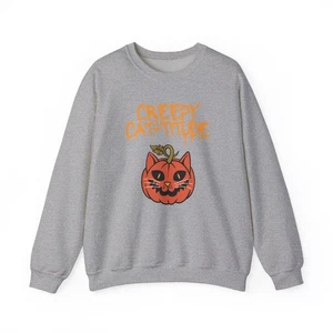 Creepy Cat-titude Sweatshirt, Cozy Halloween Sweatshirt, Unisex Cat Crewneck - Picture 1 of 7