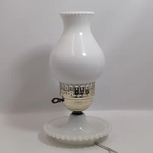 Vintage MCM Milk Glass Hurricane Hobnail Table Bedside Lamp w/Jewelry Tray - Picture 1 of 7