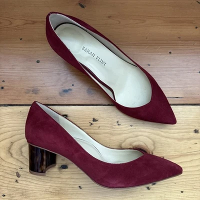 Zapatos de salón Sarah Flint talla 37,5 perfectos Emma Merlot gamuza tacón bloque Italia Foto 1 de 4