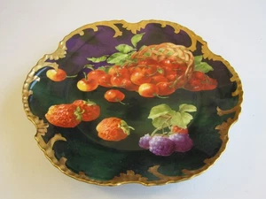 Stunning Antique Royal Munich Cherries & Raspberries- Black W/Gold Border Plate - Bild 1 von 5