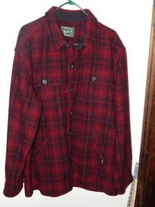Vintage Woolrich wool jacket shirt coat red black plaid mackinaw 44 46 size - Picture 1 of 6