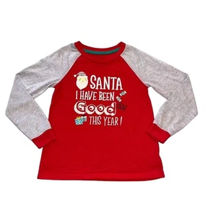 Cuddl Duds Girls Pajama Top Christmas Theme Be Nice I Know Santa Red Gray Medium - Picture 1 of 6