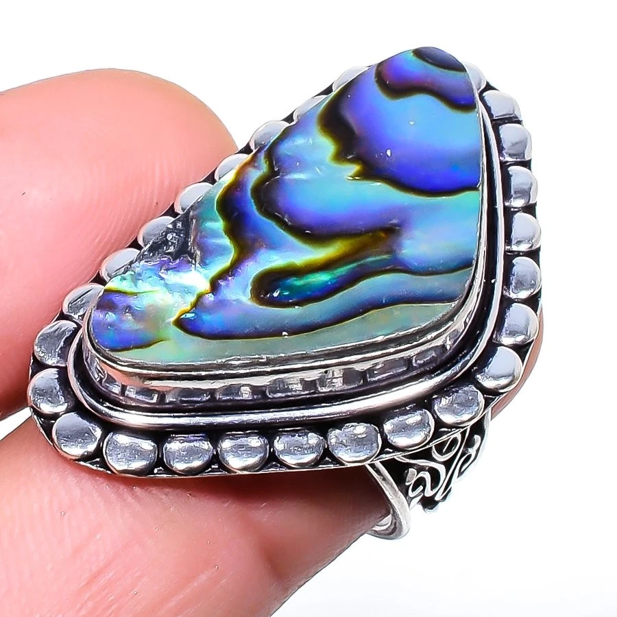 Anillo de plata de ley 925 con concha de abulón natural tamaño 6,5 a271 Foto 1 de 4