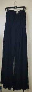 NWT Halston Heritage strapless Crepe Jumpsuit with Georgette Overlay Black sz 14 - Picture 1 of 9