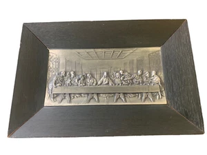 Last Supper 3-D Silver Tone in Black Frame Goldscheider Vintage 1960's Germany - Picture 1 of 12
