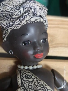 VINTAGE TOY AFRICAN AFRO AMERICAN DOLL GIRL WOMAN VINYL FABRIC SOVIET USSR CCCP - Picture 1 of 24