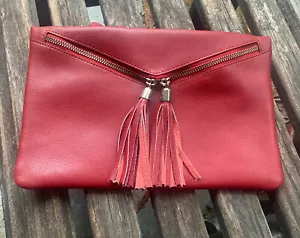 Rote weiche Leder Umhängetasche - Umhängetasche - Handgelenktasche Quasten Reißverschlüsse - Bild 1 von 8