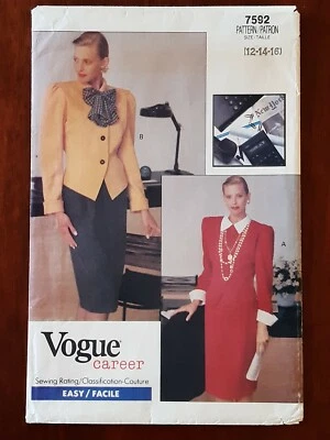 VOGUE PATTERN - 7592 LADIES LINED JACKET SHOULDER TUCKS TAPERED SKIRT 12-16 USED - Image 1 of 2