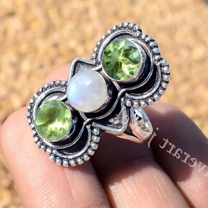 Genuine Rainbow Moonstone & Peridot Cut 925 Sterling Silver Gift To Father's Day - Picture 1 of 7