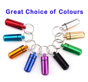 Metal Pill Drug Box Storage Stash Keyring. Pack of 3 tubs. Great Colour Choice - Picture 1 of 15