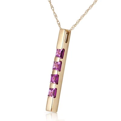 14K. SOLID GOLD NECKLACE BAR WITH NATURAL AMETHYSTS (Yellow Gold) - Image 1 of 4