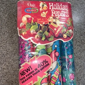 NOS RARE Vintage MCM CLEO 1960s Christmas Wrapping Paper Rolls Vibrant 40 Sq Ft. - Picture 1 of 18