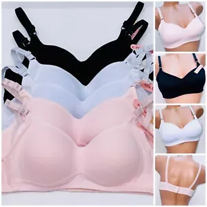 6 Pack Teenage Bra Super Soft Cotton Cup Brassiere Wireless Lingerie 3 Hook Girl - Picture 1 of 12