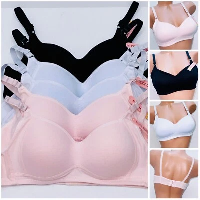 6 Pack Teenage Bra Super Soft Cotton Cup Brassiere Wireless Lingerie 3 Hook Girl - Image 1 of 4