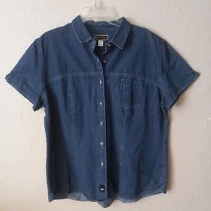 Quechua Men Size 18 Shirt  Short Sleeve Pocket Cotton Blue Chambray 3894 - Picture 1 of 13