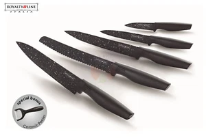 SET COLTELLI PELAPATATE ROYALTY LINE CUCINA NERI RL-MB5 ANTIADERENTE TAGLIARE - Foto 1 di 1