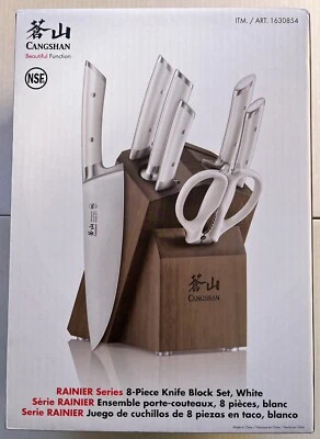 Cangshan Rainier Series German Steel Forged 8-piece Knife Acacia Block Set White