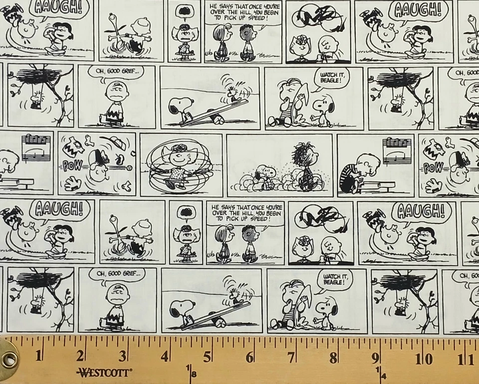 Cotton Peanuts Black and White Comics Strips White Fabric Print by Yard D693.73 - Image 1 of 1