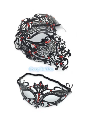 S-A11 Luxury Couples Vampire Metal Venetian Party Masquerade Masks w/ Rhinestone - Image 1 of 4