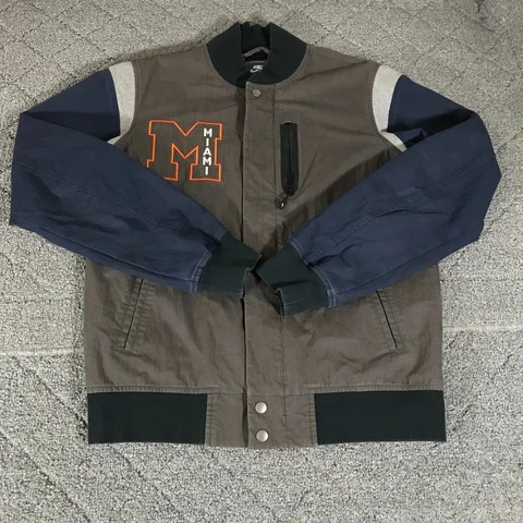 Miami Hurricane Nike Sportwear Bomber Jacket Mens Medium Snap Blue Gray Cover