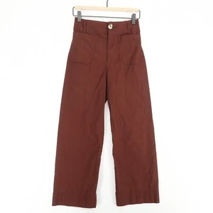 Maeve Anthropologie Wide Leg Crop Pants High Waist Casual Maroon Size 25 - Picture 1 of 10