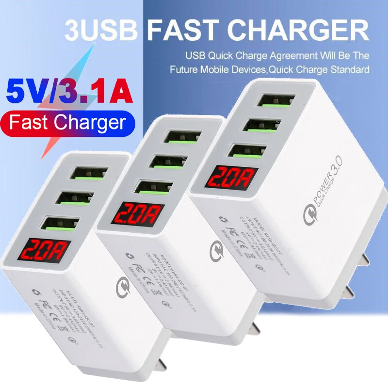 PACK 3 puertos 3.1A cargador rápido de pared rápido LED QC 3.0 3-USB Hub adaptador de corriente EE. UU. Foto 1 de 4