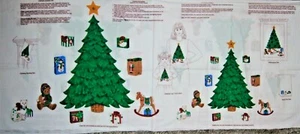 Big & Little Christmas Tree Applique Christmas Cotton Fabric Panel 18" X 44" - Picture 1 of 3