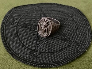 BAPHOMET Silver Ring God Goat, CUSTOM Metal Handmade Detailed High Quality 9.5 - Picture 1 of 11